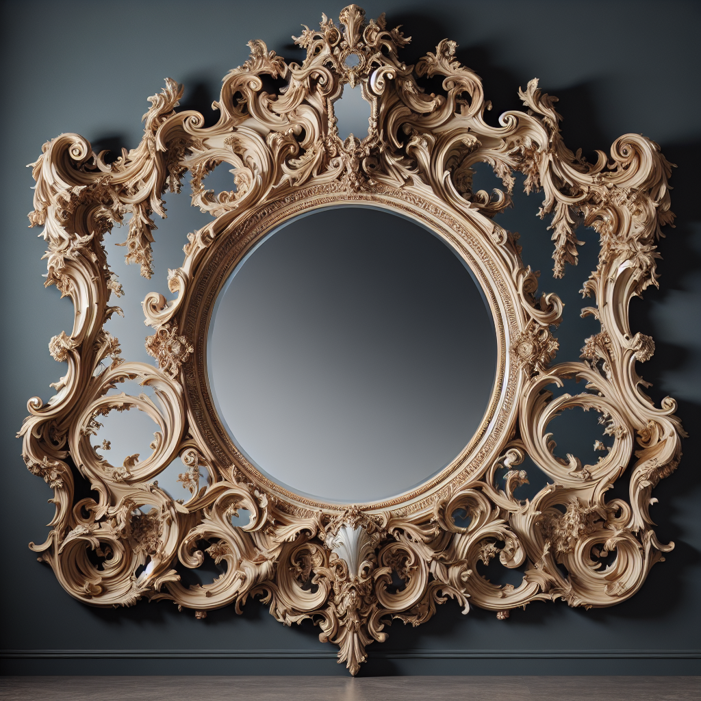 Grand miroir baroque sans bord très ouvragé